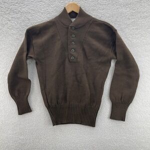 Vintage US Military Sweater Mens Medium OD Green Henley Wool 5 Button GI Army